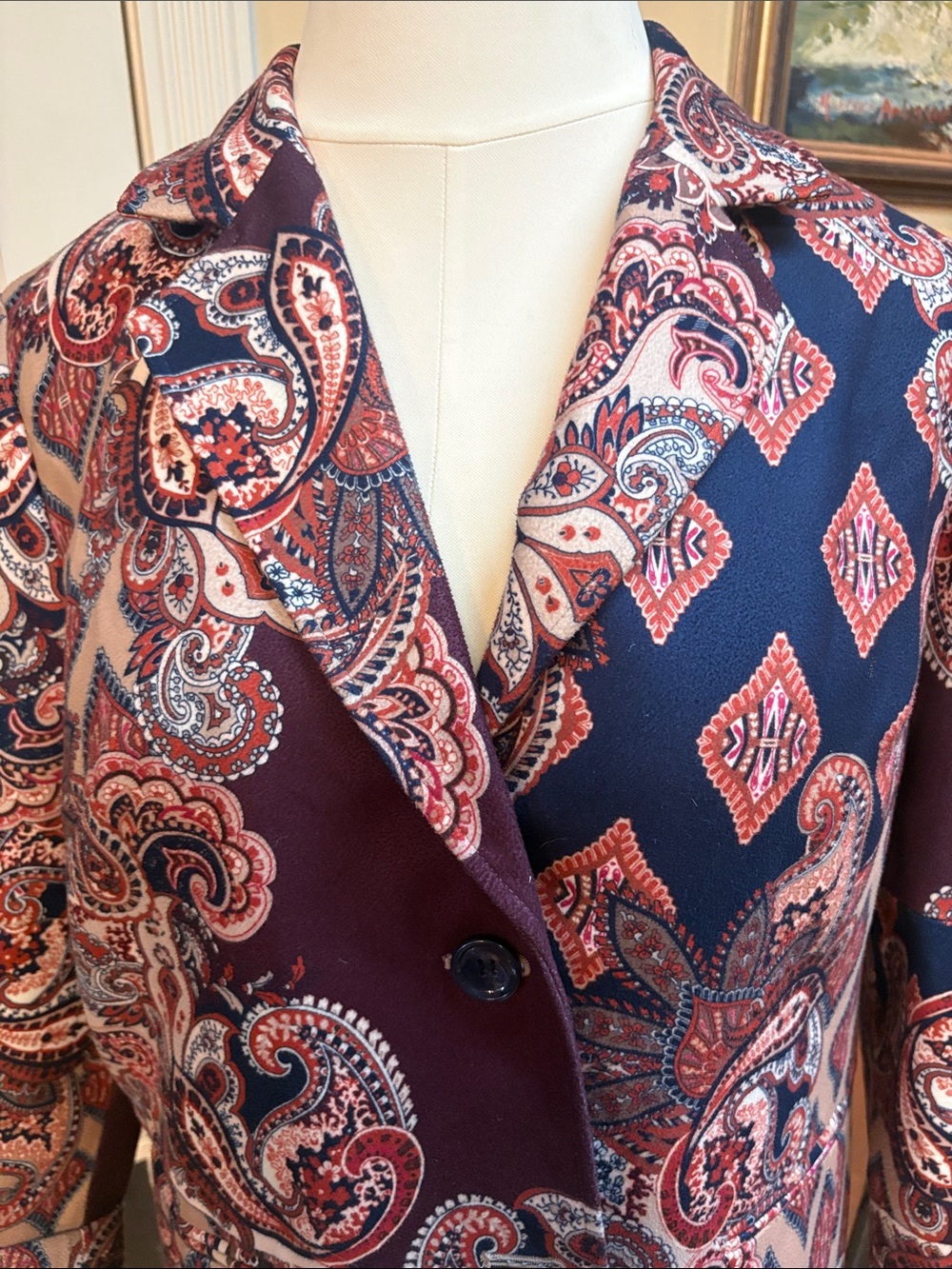 Chico's Paisley Men's Shirt Jacket in Burgundy and Navy - Picture 3 of 10